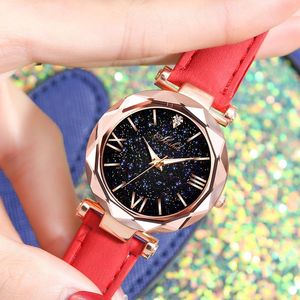 Wristwatches Moda Zegarek Kobiet 2021 Starry Sky Watch Women Luksusowe Rose Gold Quartz Wrist Ladies Skórzany Zegar Spadek