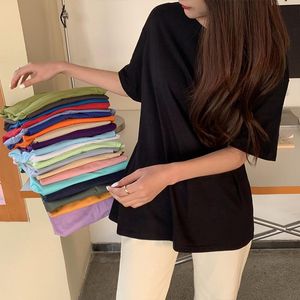 Women T-shirts Female Top Tees Summer Tshirt Men Short Sleeve Drop Shoulder Cotton Loose Oversize Plain Solid Lady Tops Girl Boy Women's T-S