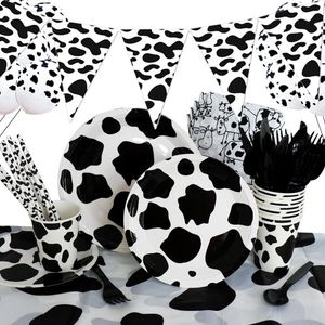 Disposable Dinnerware Cow Print Farm Animal Party Supplies Tableware Paper Plates Cups Napkin Banner Cowboy Birthday Decortions