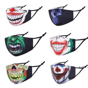 6 Colors Funny Face Mask Winter Warm Three-Layer printing Simulation Face Spoof Scary Cotton masks LLA10551