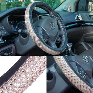Lyxig 3D-fyrkantig diamantrattskydd passform 37.5-38cm Ultra Bling Crystal Car Van Dekorage täcker auto styling