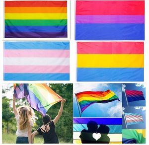 DHL Rainbow Flag Banner 3x5ft 90x150cm Gay Pride Flaggor Polyester Banners Färgglada LGBT Lesbisk Parade Decoration