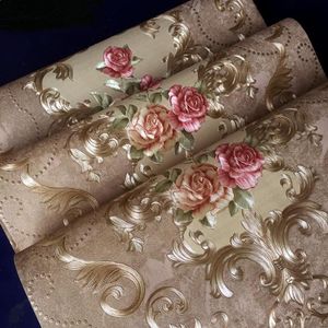 Wallpapers High Grade Luxury Embossed Texture Wall Paper 3D Damask Wallpaper Roll For Washable PVC Modern Flower Brown