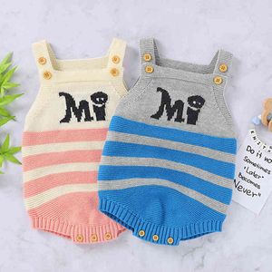 Baby Boys Girls Stripe Brace Knitted Broads Pacyczki Jesień Niemowlę Romper Born Boy Girl Clothing Vest 210429