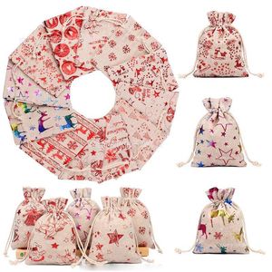 13 * 18 cm Wydrukowane Boże Narodzenie worek prezent prezent Wrap bawełniane lniane Cottons Torby do Candy Wrapper Birthday Party Favor Supplies