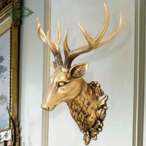 3D cervo cabeça escultura estátua decoração home acessadores de parede resina artesanal artesanal artesanato moderno artesanato moderno 210414