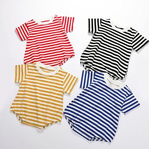 면화 신생아 아기 bodysuits 유아 소년 소녀 여름 귀여운 스트라이프 짧은 소매 jumpsuit 새로운 신체 의류 210413