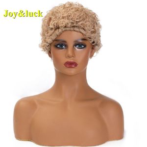 Synthetic Wigs Short Blonde Afro Kinky Curly Wig Natural Blond Curl Pixie Cut Full For Women Fluffy Soft Daily Use Hairstyle