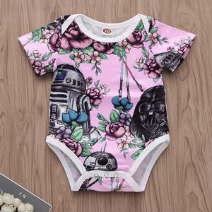 Baby Mädchen Kleidung Mode Kinder Kleidung Kleinkind Mädchen Strampler Roboter Helm Blume-Bedruckt Kurze Ärmel Kinder Overalls