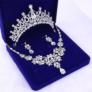 Kolczyki Naszyjnik Kropla Wody Kryształowa Korona Bridal Jewelry Ustawia ślub Tiaras dla kobiet Bride