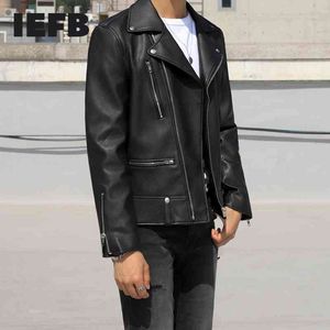 IEFBメンズウェアPUレザージャケットファッション韓国のトレンドブラック服スリムスタンディングカラー秋のジッパーコート男性9Y4251 210524