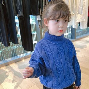 Flickor Sweater Baby's Coat Outwear 2021 High Neck Plus Velvet Tjockerad Varm Vinter Höst Stickning Julklapp Barnduk Y1024