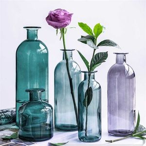 Vintage-Stil, mehrfarbig, klassische Glasflasche, nordische Ins-Stile, kleine hydroponische Knospenvase für Zuhause, Hochzeit, Herzstück, Dekor 211215