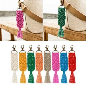 Tassel Macrame Keychains for Women Boho Handmade key Holder Keyring Macrame Bag Charm Car Hanging G1019