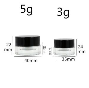 Clear Eye Cream Jar Bottle 3g 5g tom glas läpp Balsam behållare bred mun kosmetiska provburkar med svart lock sn6271