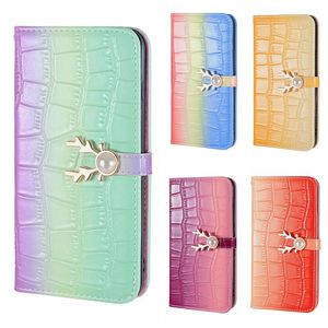 iPhone の豪華なワニスネークレザーウォレットケース13 Pro Max Mini X XR XS Plus S SE Colorful Gradient Deer Croco Credit ID Card Slot Pocket Pouch Strap