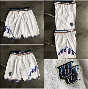 Mäns Team Basket Ball Short Just Don Utah Fans Vita Range Färg Sport Stitched Shorts Hip Pop Byxor med Pocket Zipper Sweatpants i storlek s-storlek 2xl