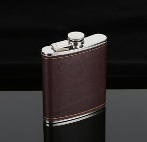 6oz Hip Flasks Leather Whiskey Flagon Leak Proof Stainless Steel Hip Flasks Outdoor Portable Wine Pot Pocket Flask SN4326