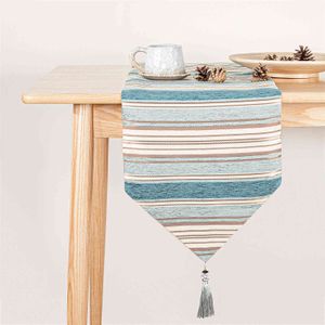 Topfinel Table Runners Colorful Stripes With Tassels Chenille Canvas Fabric Wedding Tablecloth For Outdoor Home Decor. 211117