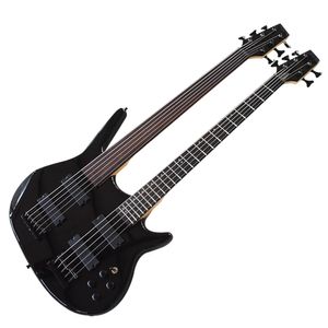 Factory Outlet-5+6 Strings Black Double Necks Electric Bass Guitar with Rosewood Fingerboard