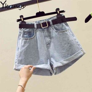 Summer harajuku Pantaloncini di jeans a vita alta Donna stile coreano Slim vintage Jeans con cintura Donna Cotone streetwear 210421
