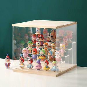 Caixa de armazenamento de boneca material de madeira de madeira brinquedo rack de brinquedo perfume dust display armário multi camada organizador hd transparente 210626