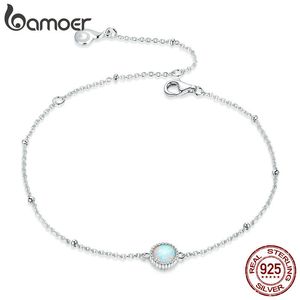 Gorgeous Opal Link Chain Bracelet for Women Sterling Silver Bracelets with silver Charms Anniversary Gifts BSB054