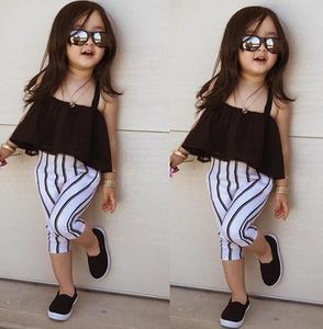 1-6Y Cute Girls Summer Abbigliamento Kid Strap Tops + Pantaloni a righe Leggings 2 pezzi Abiti Kids Fashion Clothes vestiti della ragazza del bambino