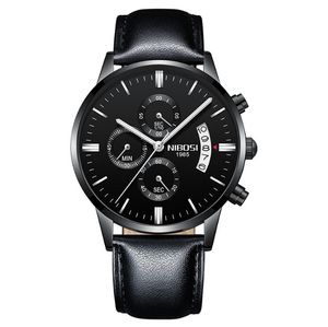 Nibosi Brand Quartz Chronograph Fine Quality Leather Strap Mens klockor Titta p￥ lysande datum liv vattent￤ta grossistursur