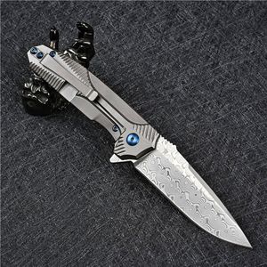 Specail Oferta Flipper Faca dobrável Japão Damasco Steel Drop Point Ponto TC4 Titanium Liga Liga Ao Ar Livre EDC Facas De Bolso