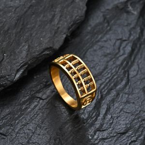 Cluster Rings Gold Abacus For Men Stainless Steel Rich Lucky Ring Finger Fashion Punk Charm Male Jewelry