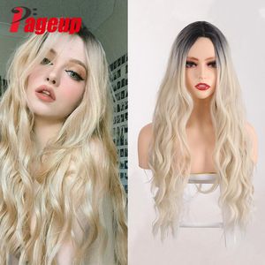 Half Length Curly Hair Top Dyed Black Gradient Long Wig Cosplay Women Synthetic Wigs