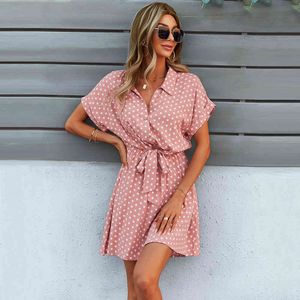 GXDS Dresses Office Lady Boho Dot Pattern Women Clothing Black Viscose Bow-Knot Outfits Loose Soft Casual Dress 2021 Wholesale X0521