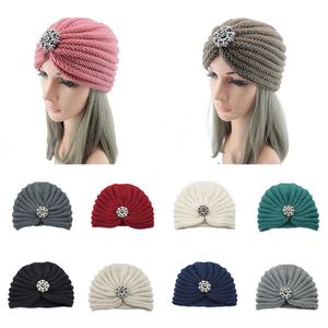 Zima Kobiety Moda Boho Czapki Akcesoria Wełna Ciepła Dzianina Kapeluszowa Torba Głowy Czapka Srebrna Ball Jewelry Hood Muzułmański Turban