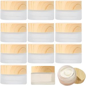 5g 10g 15g 20g 30g 50g Frosted Glass Jar Refillable Cream Bottle Cosmetic Container With Imitated Wood Grain Lid Eye Cream Jars