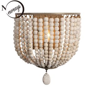 European retro wooden beads wall lamp bedroom bedside cafe LED wall lights holiday makeup room personality decorative lighting 210724