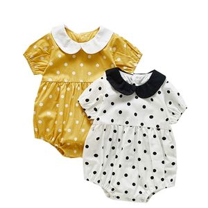 0-3Y Baby's Bodysuit Summer Born Short Sleeve Girl's Twins Little Lapel Polka Dot Girl Clothes Baby 210417