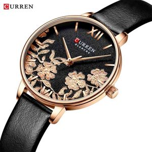 CURREN Women Top Luxury Brand Watch Silm Casual Waterproof Female Clock Flower Stainless Steel Glassy Quartz Ladies Wristwatch 210517