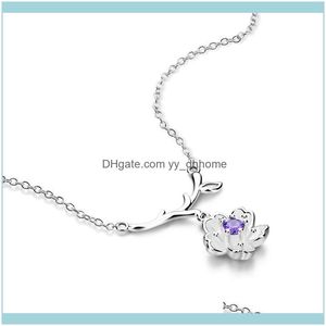 Chains Necklaces & Pendants Jewelrychains 100% 925 Sterling Sier Purple Zircon Flower Pendant Necklace Girl Charm Jewelry Solid Water Wave C