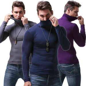 Manga comprida Camiseta Homens Turtleneck Modal Tshirt Apertado Elastic Tees Macio e Respirável 210722