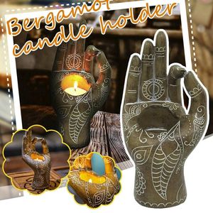 Kerzenhalter Buddha Handhalter Harz Buddhismus Mudra Ständer Tischplatte Teelicht Rack Dekor Home Desktop Kunsthandwerk Ornamente