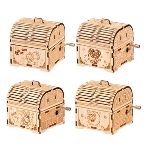 DIY Hand Crank Music Box Modelo 3D Madeira Puzzle Brinquedo Auto Assembly Montagem Artesanato Kit Adulto Kids Brinquedo Parent-Child Interactive Game