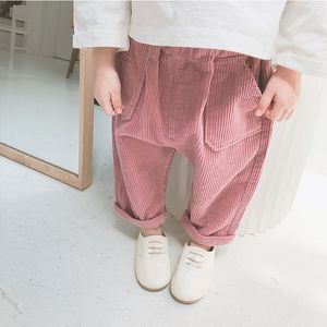 Korean style baby girls cotton corduroy loose pants infant kids solid color fashion casual children Autumn clothes 210508