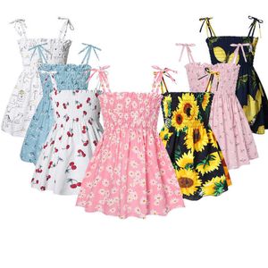 2-6 Jahre Mädchen Kleider Kinder Sommer Ärmelloses Riemen Prinzessin Kleid Baumwolle Blumendruck Kinder Kleidung Mädchen Casual Sommerkleid G1026