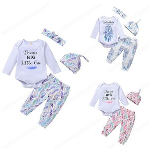 Çocuklar Giyim Setleri Kız Kıyafetler Bebek Yürüyor Mektup Romper Tops + Dreamcatcher Tüy Baskı Pantolon Set Bahar Sonbahar Moda Butik Bebek Giysileri