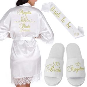 Data personalizzata Nome Kimono in pizzo Abito da donna Matrimonio Sposa Abiti da damigella d'onore Abiti da addio al nubilato 210924