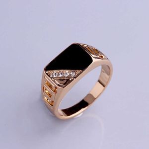 Band Rings Rhinestone Wedding Ring Fashion Male Jewelry Classic Gold Color Black Enamel Rings for Men Christmas Party Gift Cocktail Ring G230213