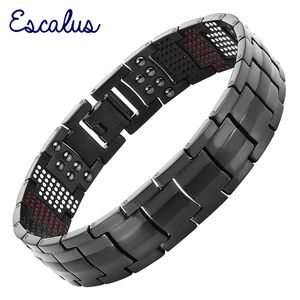 Escalus Mens Black Pure Titanium Magnetic Armband för män in1 Magneter Negativa Joner Germanium Hälsa Armband Smycken