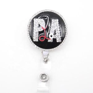 10 pz/lotto Moda Portachiavi Personalizzato Strass di Cristallo PA Stetoscopio Porta Badge Medico Retrattile Yoyo Pull Reel Medici ID Carta di Nome Per Il Regalo