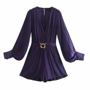 Women Summer Solid Playsuits Jumpsuits Rompers V-Neck Long Sleeve Sashes Female Elegant Fashion Street Overalls Clothes 210513